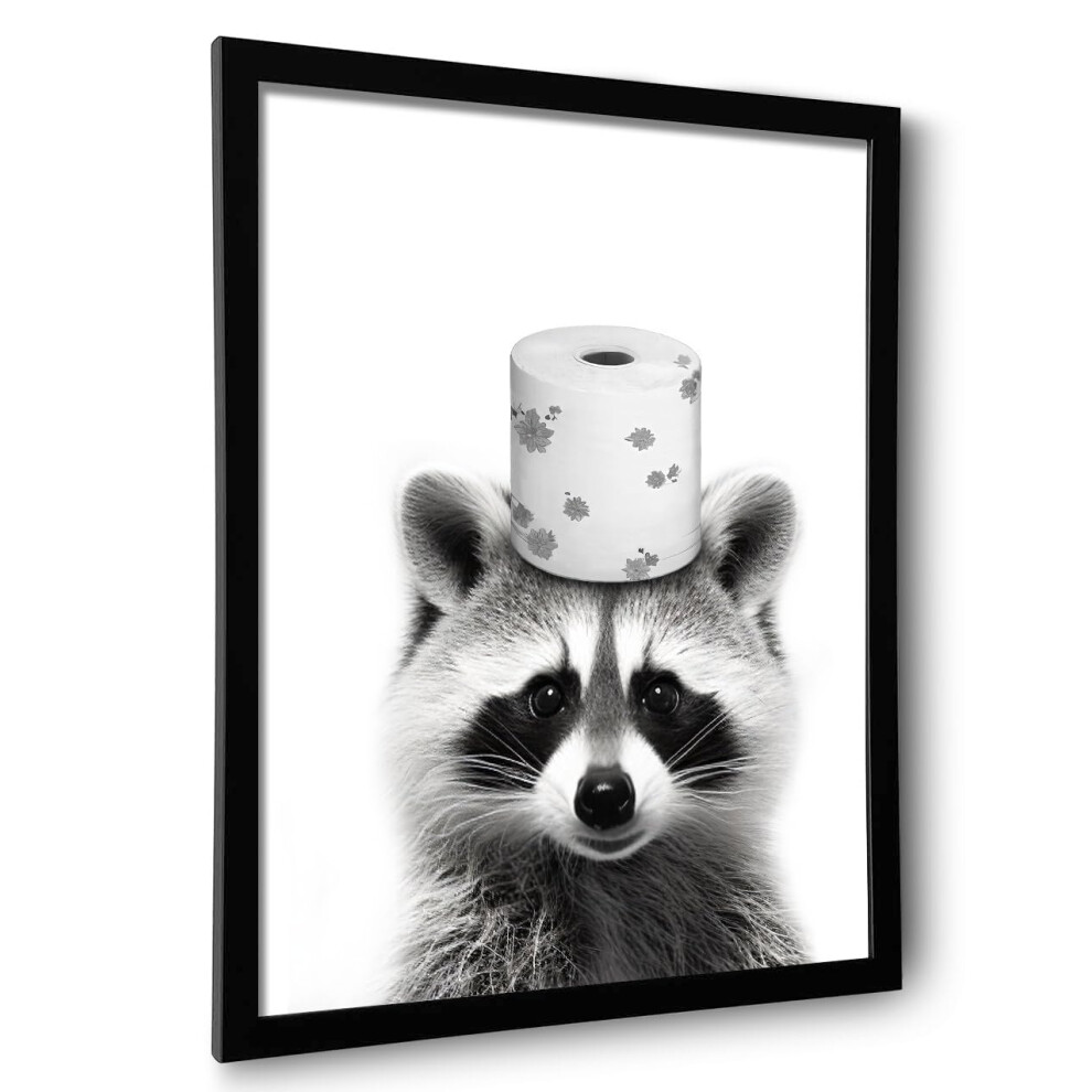 Decorazione Da Parete Con Procione Carino E Incorniciato, Decorazione Divertente Per Il Bagno, Stampa Su Tela In Bianco E Nero, Decorazione Da Pa-image