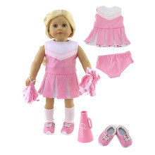 Pink Cheerleader Uniform med sko og tilbehør 6stcs tøj til 18-tommer dukker | Premium Quality & Trendy Design | Dukker tøj | Outfit mode til dukk
