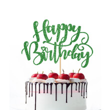 Naicaek Handmade Glitter Happy Birthday Cake Topper Birthday Party Cake Decorations Anniversary / Birthday Party Decoration Supplies (Green)