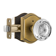 CLCTK Glass Door Knobs Interior with Lock  Vintage Crystal Privacy Antique Brass Door Knobs for Bedroom Bathroom  1 Pack