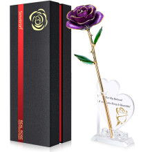Sinvitron Gold Dipped Rose 24K Real Rose Long Stem Hand Dipped in 24k Gold Rose Unique Romantic Gifts for Women in Her Birthday
