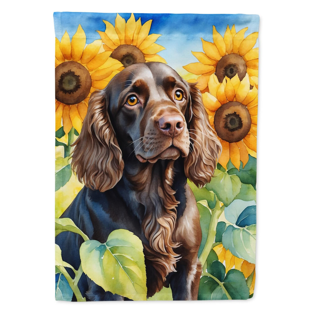 Caroline's Treasures DAC6039CHF Hausflagge Mit Boykin Spaniel In Sonnenblumen, Gro?, F?R Die Veranda, Stange, Dekorativ, F?R Den Au?Enbereich, Hof, Ba-image