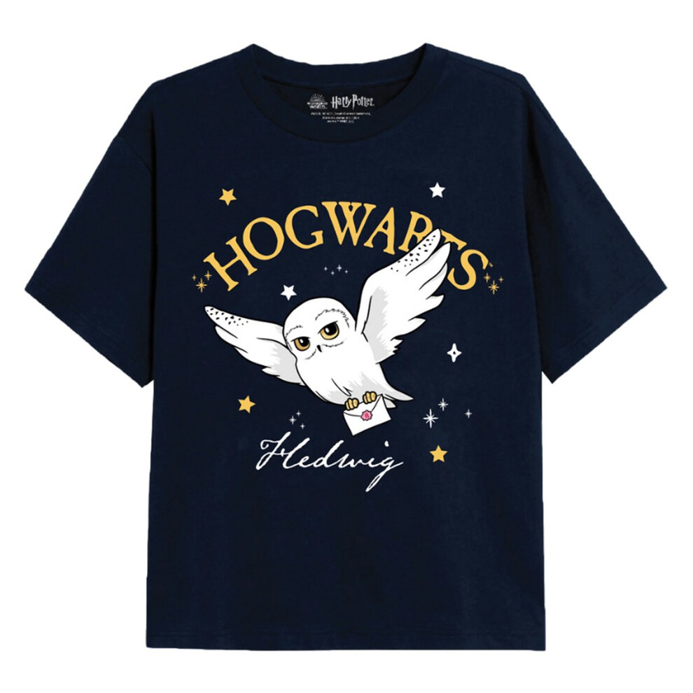 (7-8 Years, Navy) Harry Potter Girls Hedwig Hogwarts T-Shirt
