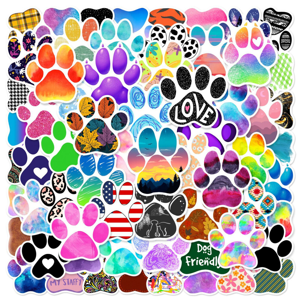 (MULTICOLOR) 64Pcs Cute Cartoon Cat Dog Paw Print Stickers Animals Paw DIY Stickers Scrapbooking Phone Luggage Skateboard Waterproof Decals