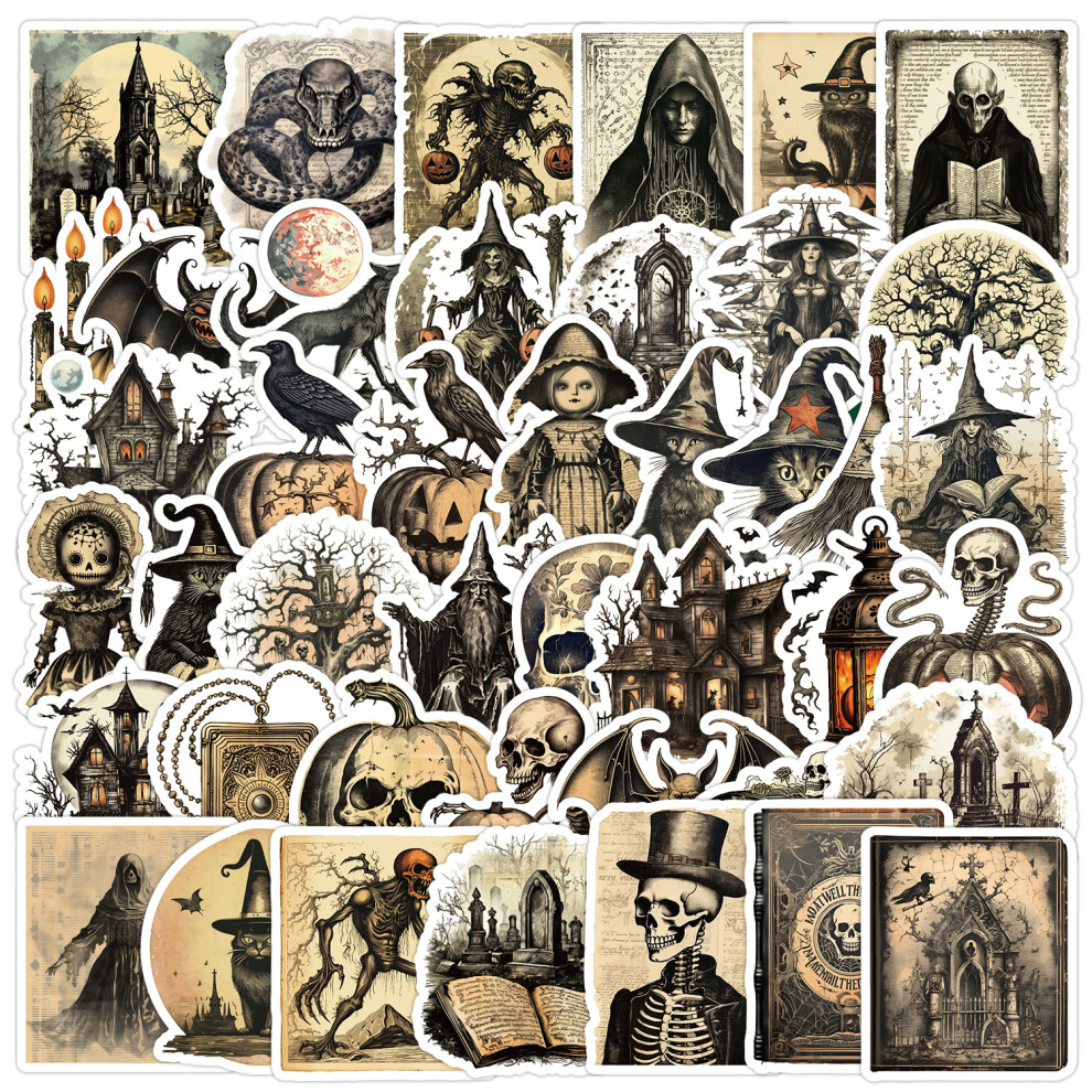 (MULTICOLOR) 50Pcs Vintage Horror Stickers Gothic  Skull Graffiti Stickers DIY Snowboard Laptop Luggage Cute Halloween Decoration Sticker