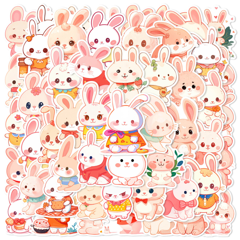 (MULTICOLOR) 50PCs Cute Rabbit Stickers Bunny DIY Phone Guitar Laptop Suitcase Waterproof Journal Sticker
