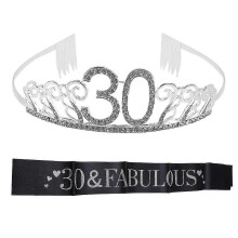 (A, One size) 30th Birthday Tiara 30th Birthday Sash 30th Birthday Crown Sash For Birthday