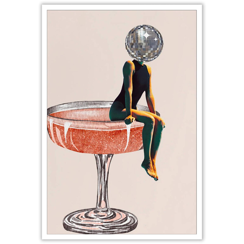 DFAIUY R   tro Disco Ball Head Poster Funky Disco 70s Prints Peinture Funky Cocktail Wall Art Luxe Mirrorball Wall Art Girly Dortoir Artt