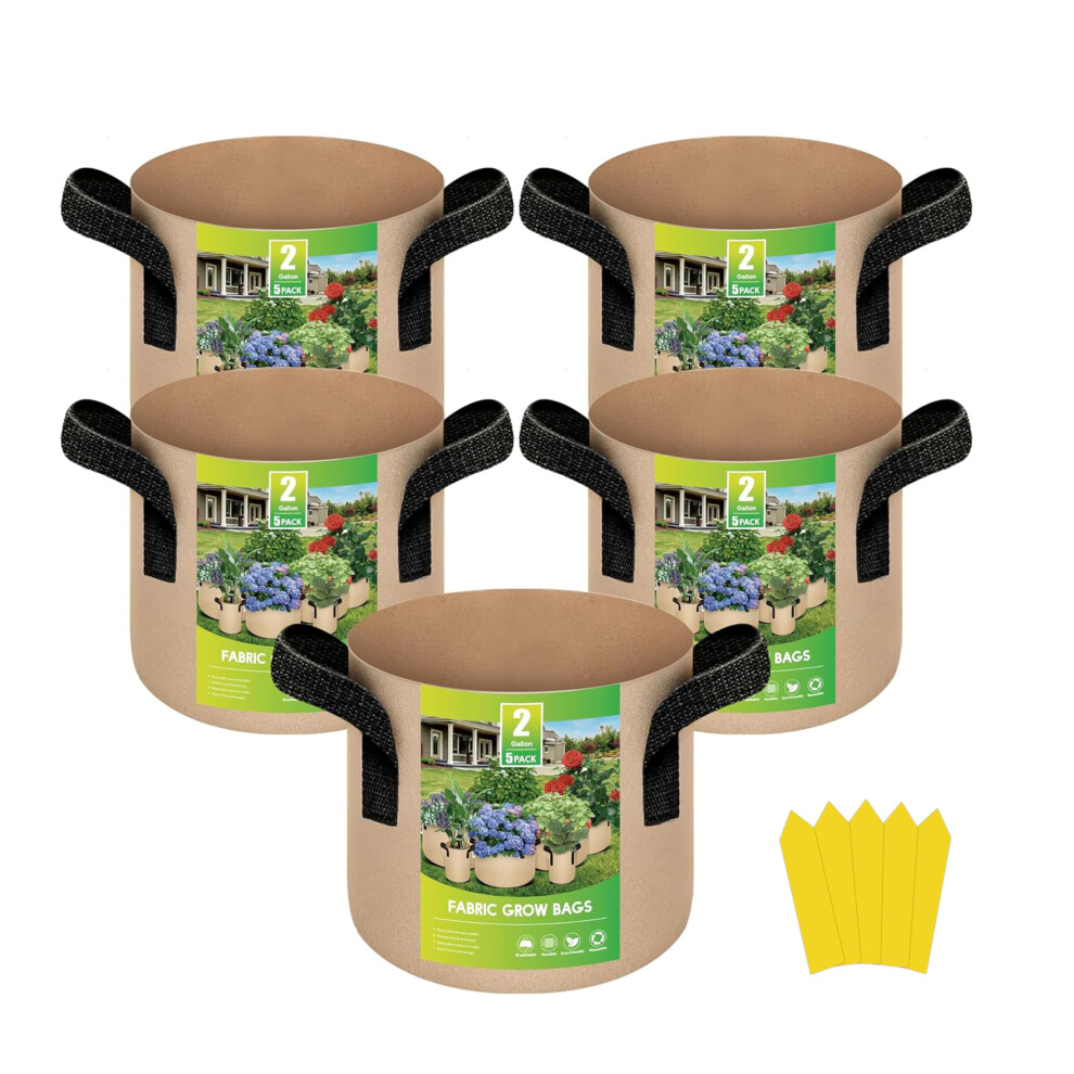 Yssoa Lot De 5 Sacs De Culture De 2 Gallons En Tissu Non Tiss Pais Et R Sistant Avec Poign Es Pour Plantes, L Gumes, Fleurs, Tomates-image