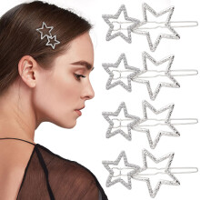 OIIKI Ster Haarspeldjes Pins Zilver 8st Ster Haarspeldjes Elegante Metalen Haarspeldjes Strass Haarspeld Holle Geometrische Haarspelden voor Vrouwen