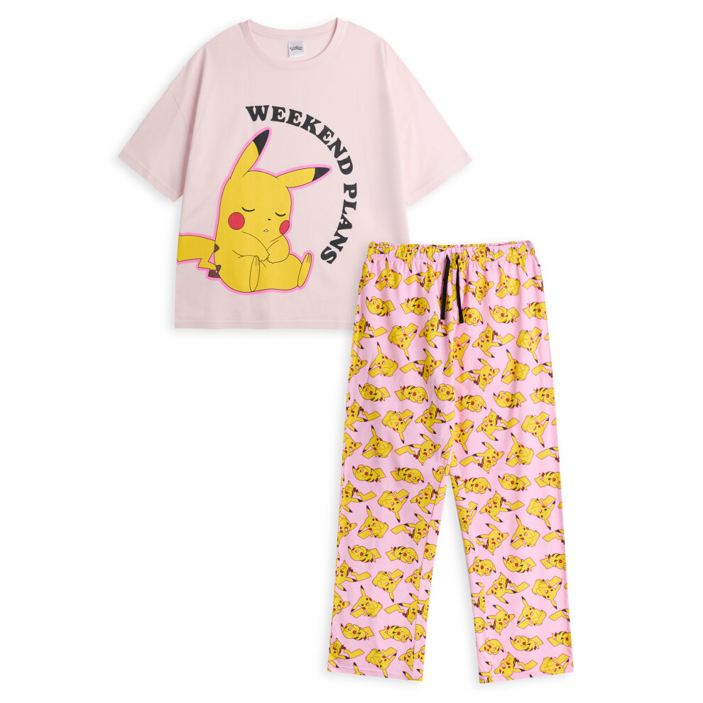 (X-Small) Pokemon Short Sleeve Long Leg Pyjama Set (Womens Pink)