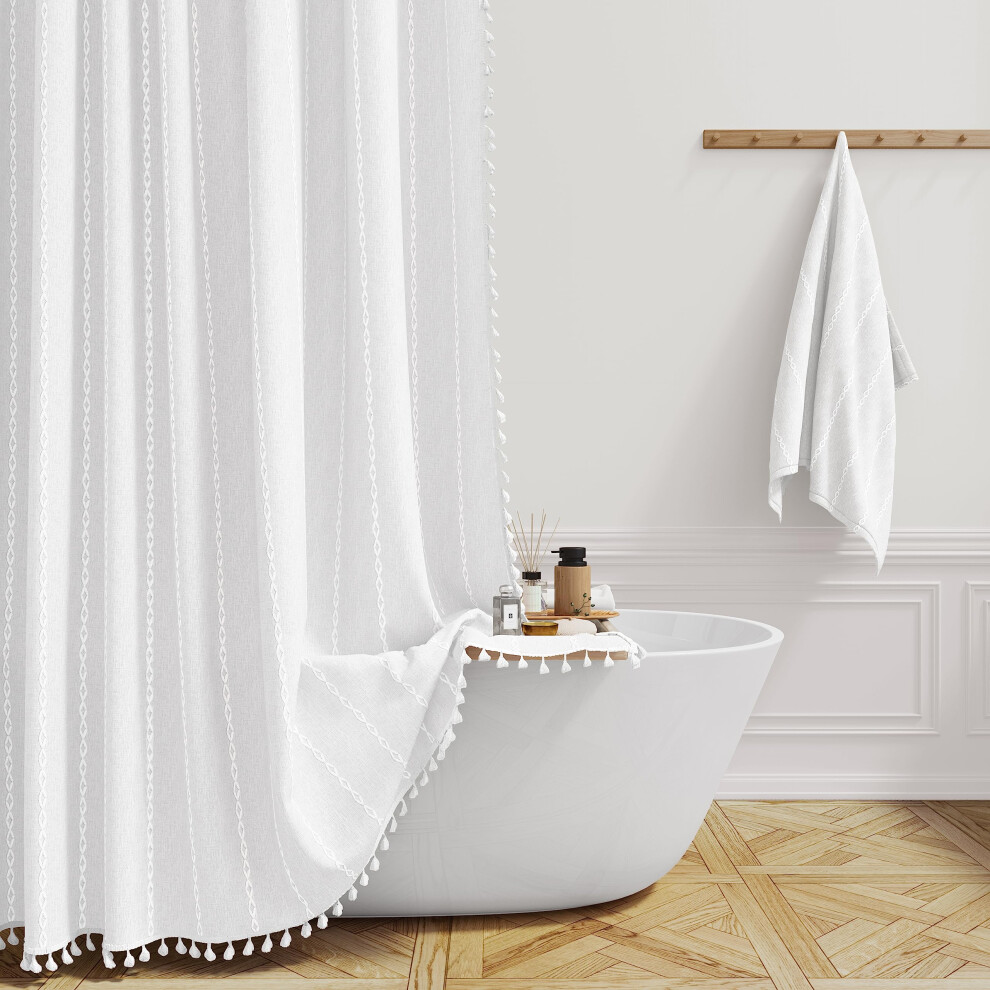 Rideau de douche en tissu BTTN Stall 54x78 Boho ray    lin robuste ensemble de rideau de douche     pompons avec 10 crochets    troit rustique Mo
