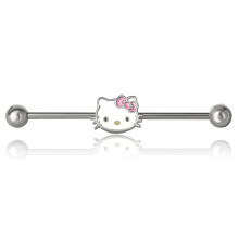 Piercing industrial de Hello Kitty, barra de acero inoxidable de 14 g, estilo kawaii