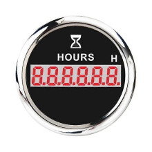 (As show, One size) 52mm Digital Hour Meter Gauge 0-99999.9H Universal Stainless Steel Hour Meter Indicator Red Backlight with Alarm Black