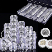 (As show, One size) 100PCS Plastic Coin Capsules Coin Collection with Storage Box for Coin Collection
