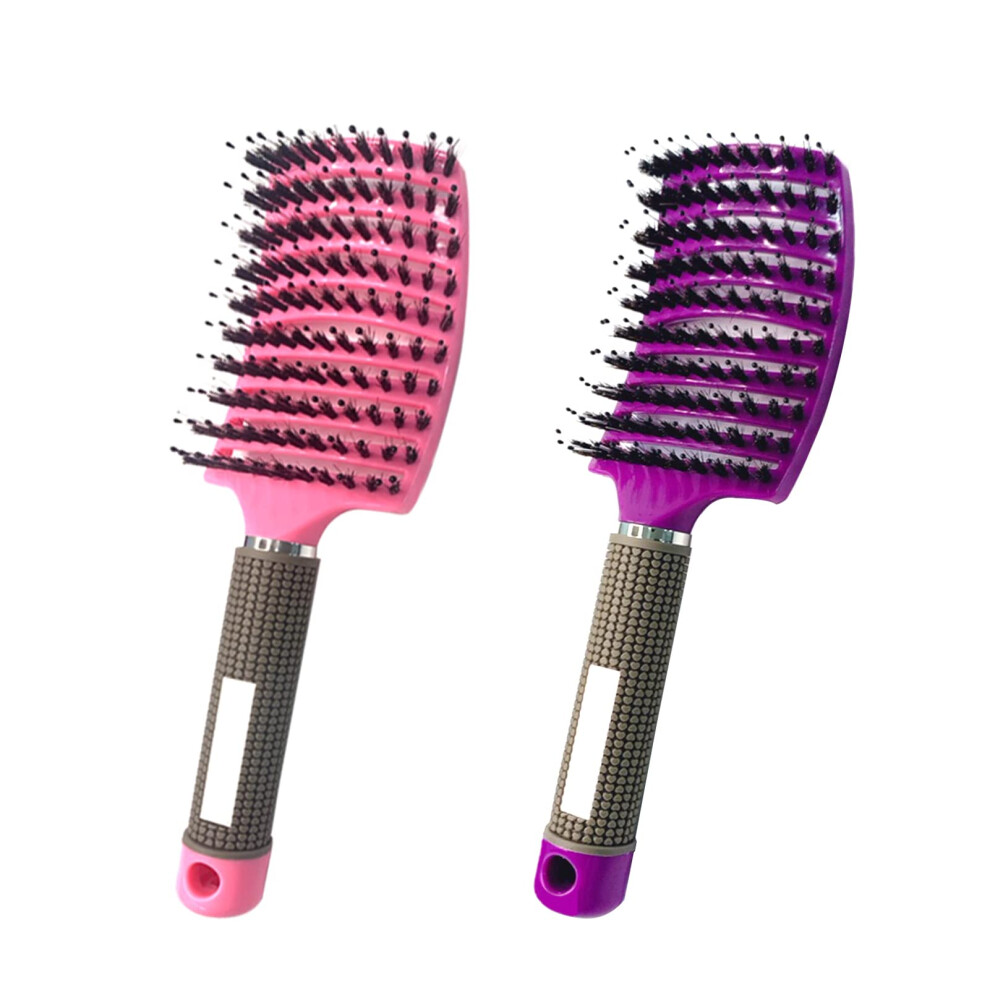 Moodkey 2Pcs Curved Vented Hair Brush Boar Bristle Hair Brushes Paddle Detangling Brush Professional Styling Hairbrushes Detangler For Women/Men/Kids
