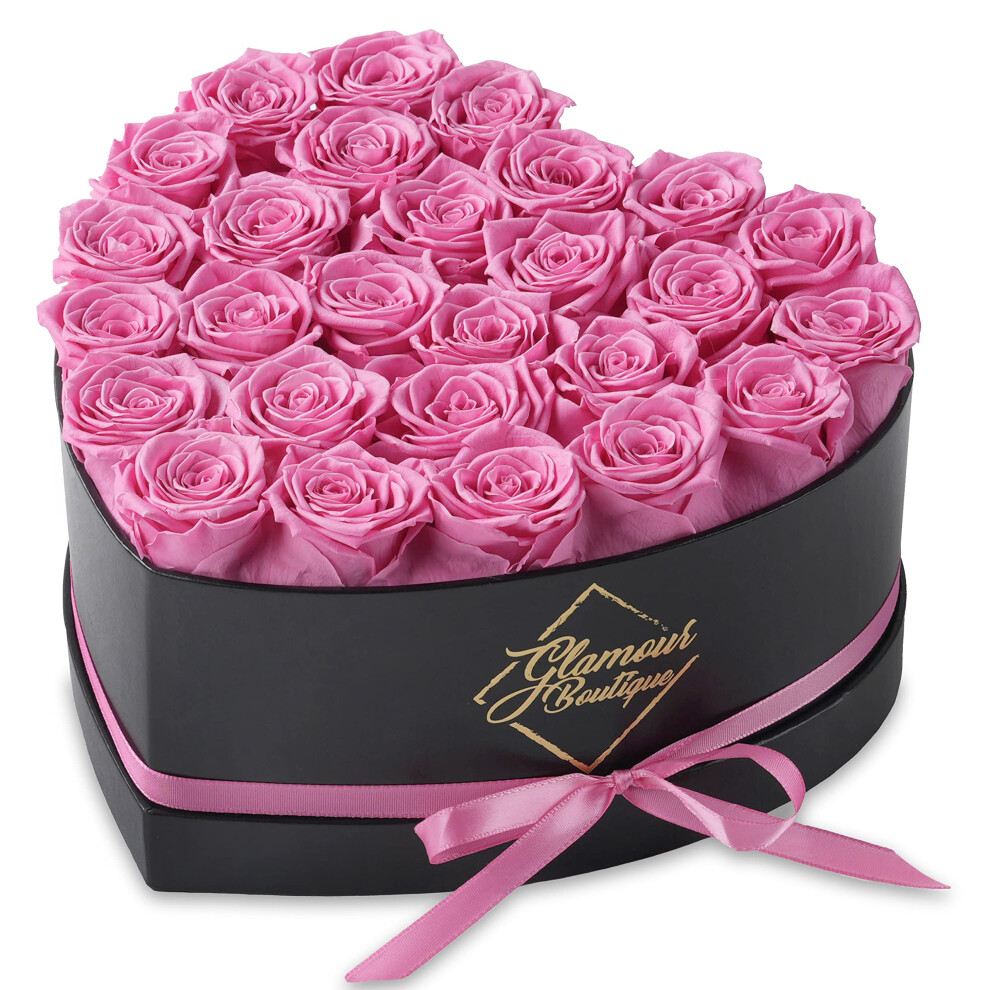 GLAMOUR BOUTIQUE 27Piece Forever Flowers Heart Shape Box  Preserved Roses  Immortal Roses That Last A Year  Eternal Rose Pres