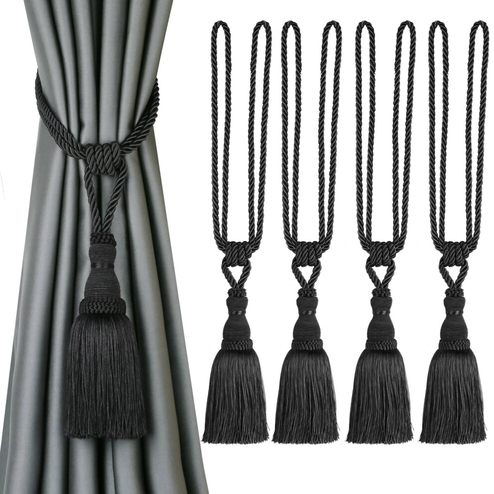 BEL AVENIR Lot de 4 embrasses de rideaux     pompons en corde faites     la main pour la maison, le bureau, l'h   tel, d   coration (noir)