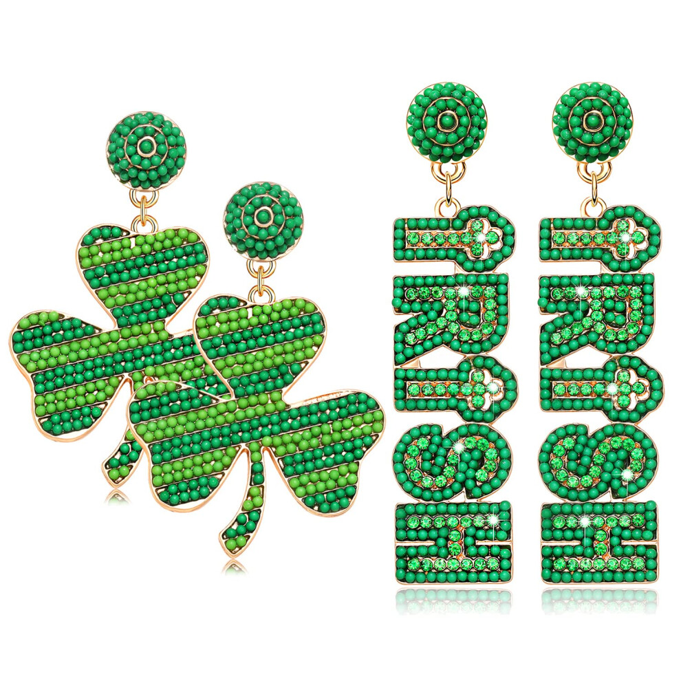 Xocartige Orecchini A Forma Di Trifoglio Per Donna Orecchini Con Perline Per Il Giorno Di San Patrizio (2 Paia G)-image