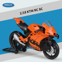 (Orange (box)) Welly KTM RC 8C Alloy Diecast Motorcycle Model Workable Shork-Absorber Toy For Children Gifts Toy Collection