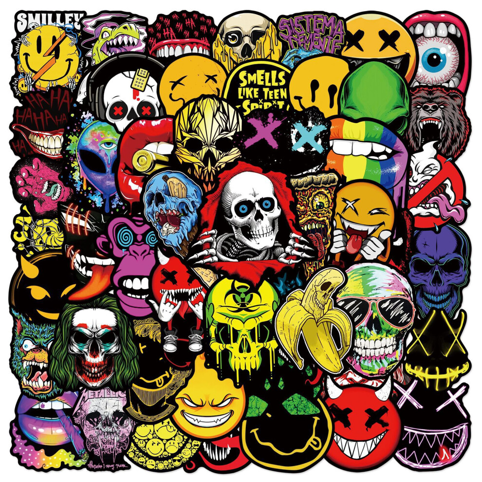 (MULTICOLOR) 50Pcs Horror Jdm Car Stickers Halloween Mask DIY Stickers Scrapbooking Phone Luggage Skateboard Decorative Waterproof Decals