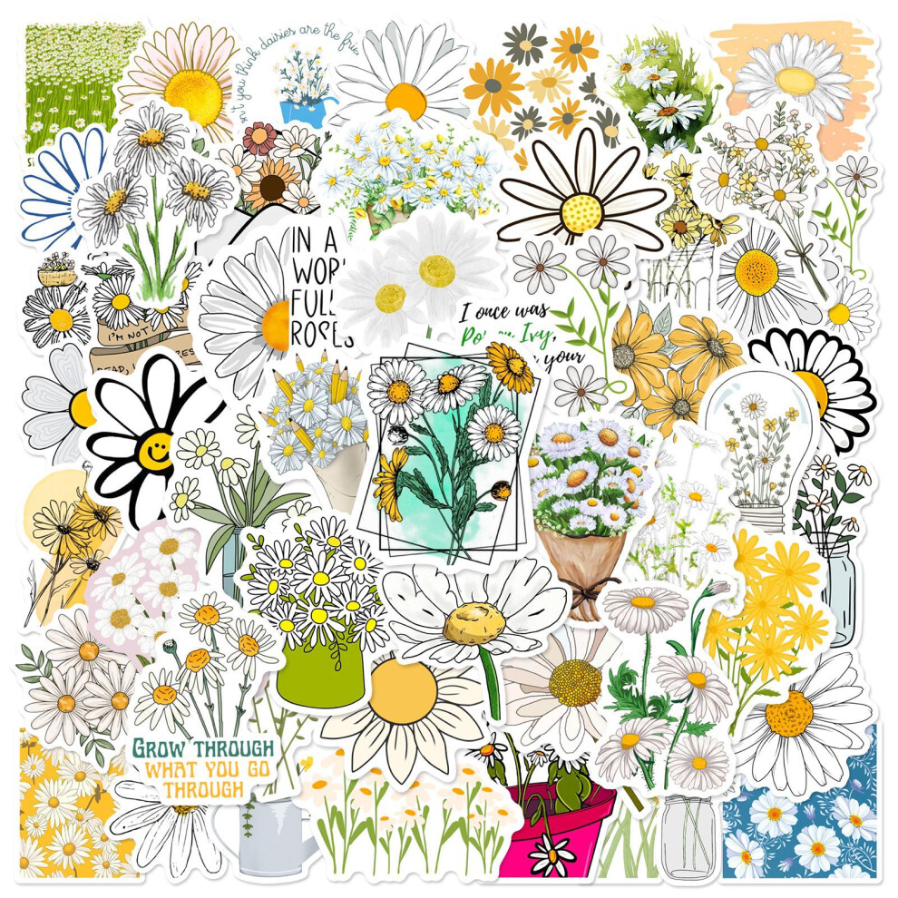 (MULTICOLOR) 50Pcs Motivational Daisy Stickers Daisy Flowers DIY Stickers Scrapbooking Phone Luggage Skateboard Waterproof Decals