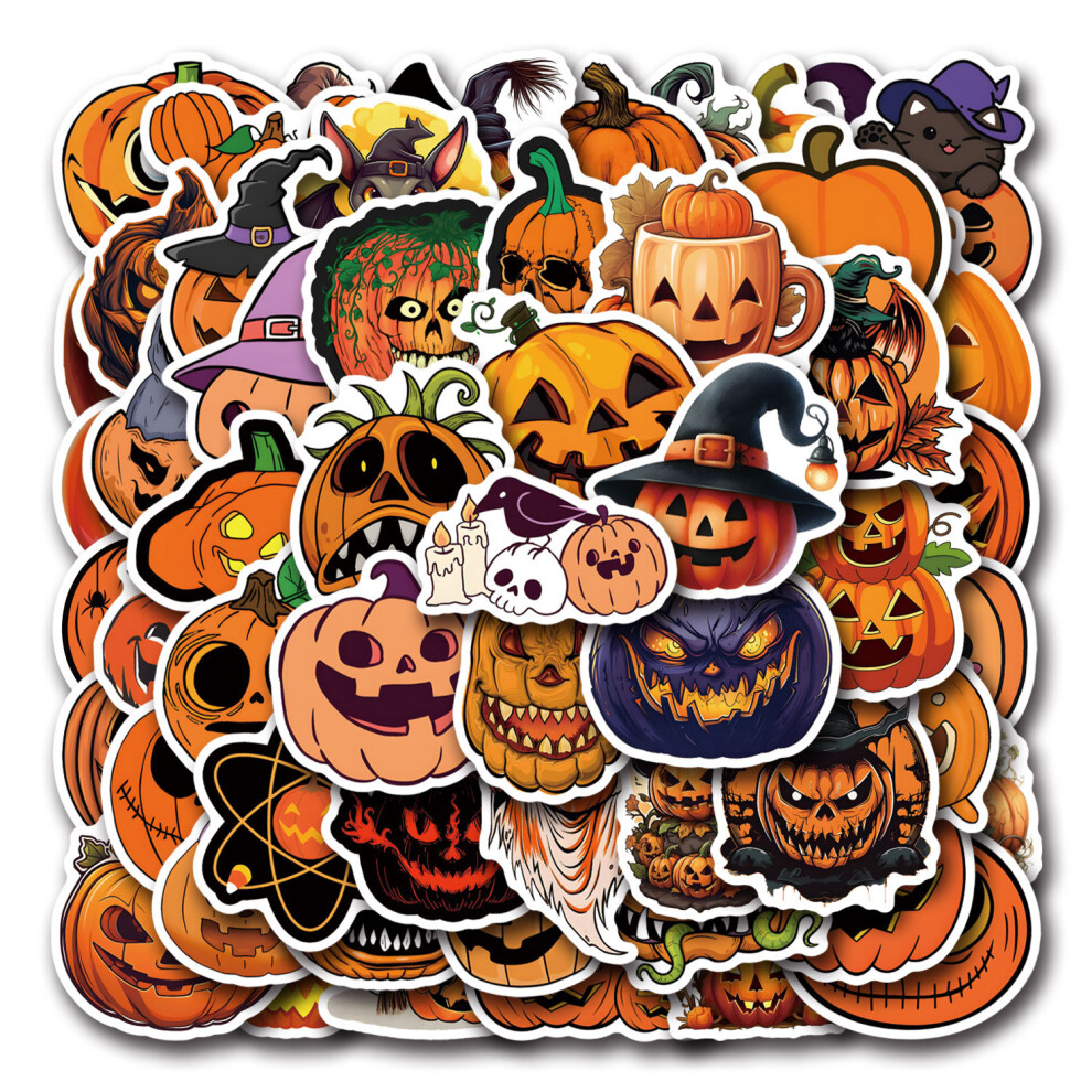(MULTICOLOR) 55Pcs Pumpkin Stickers Horror Pumpkin DIY Stickers Scrapbooking Phone Luggage Skateboard Waterproof Graffiti Decals