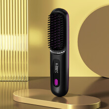 (Black) Rapid Heating Cordless Straight Hair Comb - Portable, Constant Temperature, Negative Ion Technology