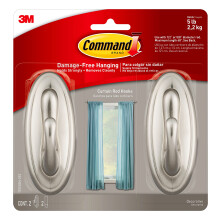 Command 17053BN-2ES Curtain Rod Hooks  Brushed Nickel  2 Count