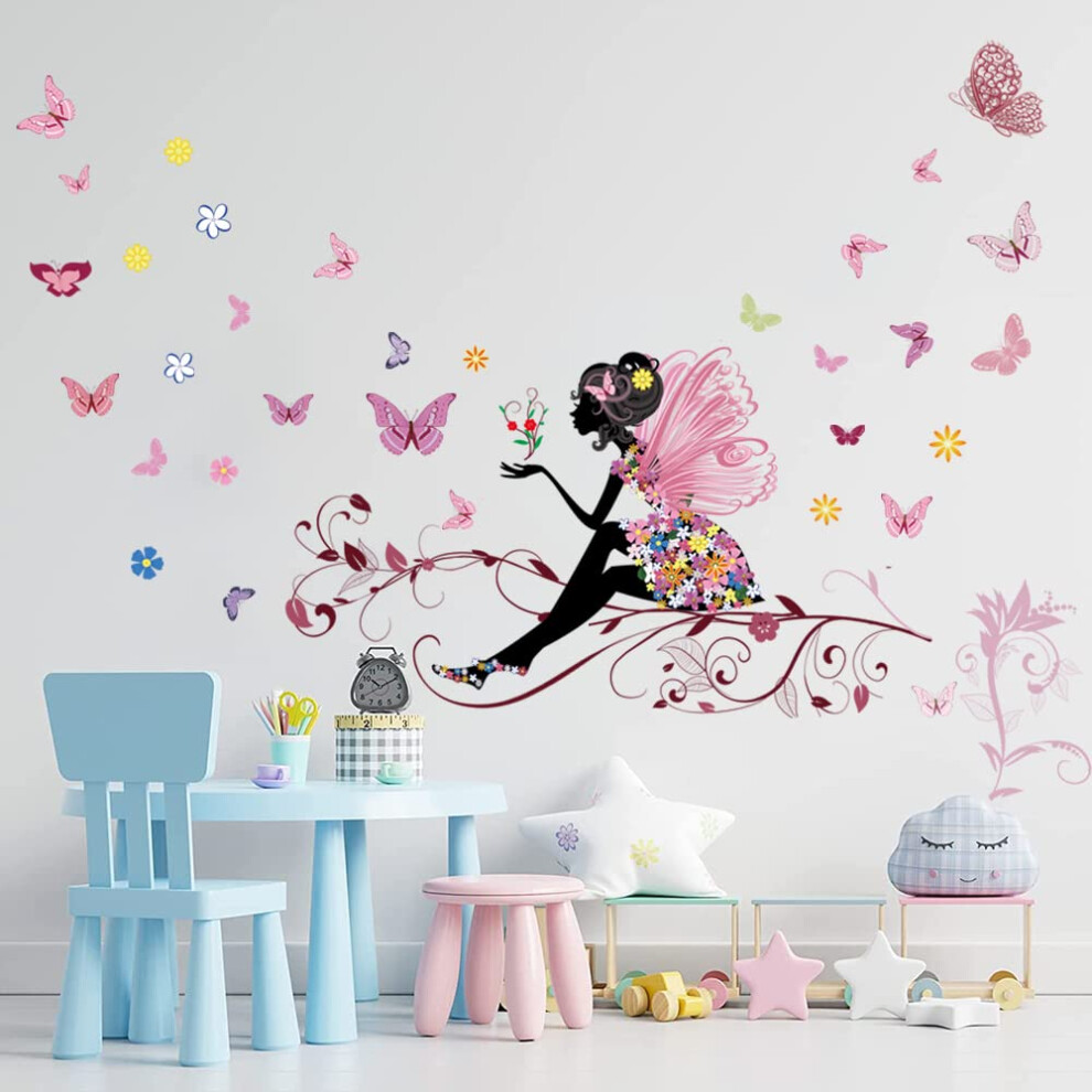 Apoyo Supzone Butterfly Girl Wall Decal Flower Fairy Wall Sticker Colorful B