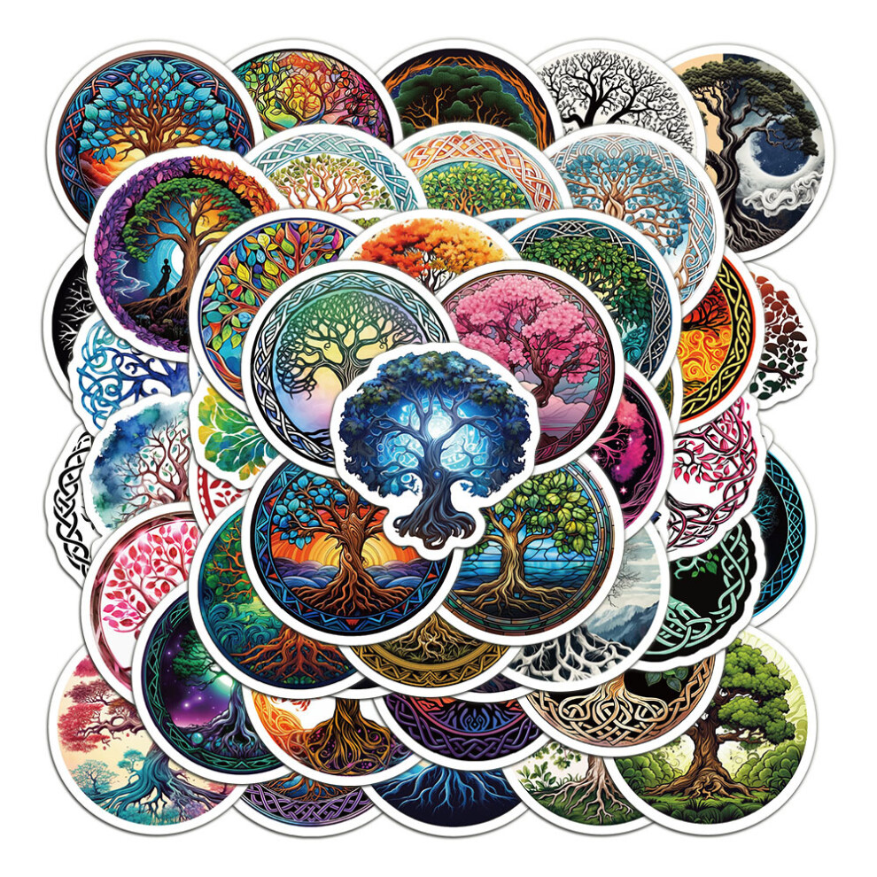 (MULTICOLOR) 50Pcs Tree of Life Graffiti Stickers Tree Totem DIY Stickers Scrapbooking Phone Luggage Skateboard Waterproof Decals