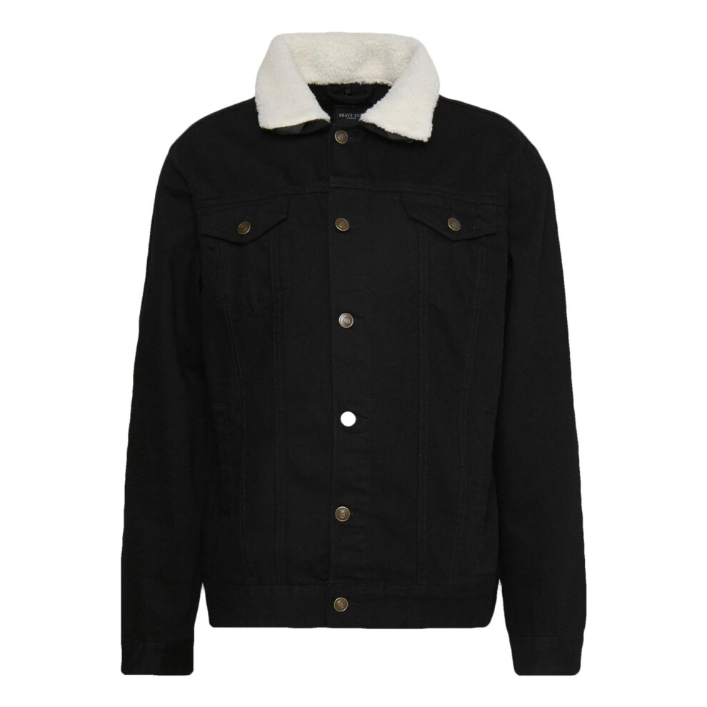 (Black, Large) Brave Soul Larson Borg Collar Denim Jacket