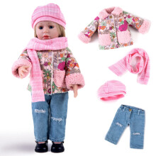 Rakki Dolli 18 tommer dukke t?j 4 stykke h?ndlavet s?t inkluderer - lyser?d blomster sne jakke strikket uldhat t?rkl?de og hipster jeans - amerik