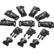 (As show, One size) 10pcs Emergency Whistle Buckle With Flint Scraper Fire Starter And Compass For Outdoor Camping Hikin