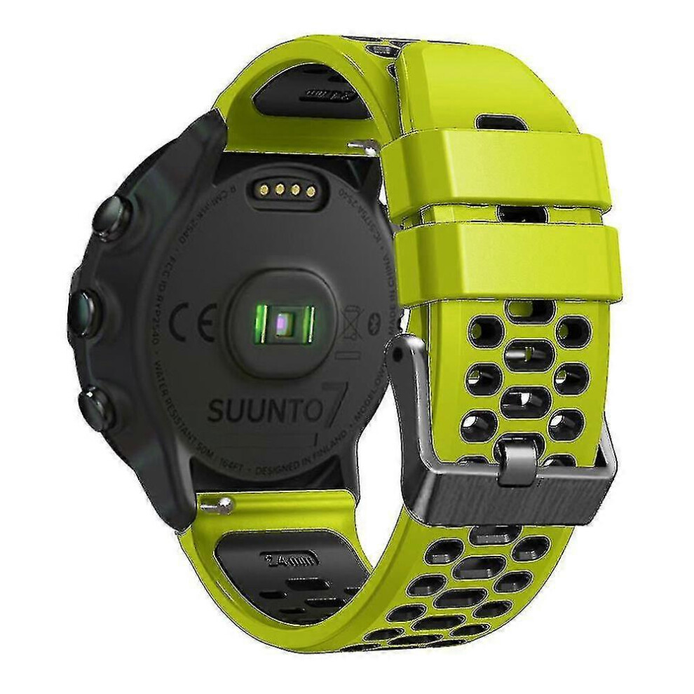 (Lime Black, One Size) For Suunto 7 / 9 / 9 Baro Dual-Color Silicone Watch Band 24Mm Multi-Hole Design Quick Release Wristband Strap 5063595977060