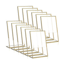 (As show, One size) 12pcs Gold Frame Acrylic Sign Holder Wedding Table Number Holder Slanted Menu Double Sided Stand, 4