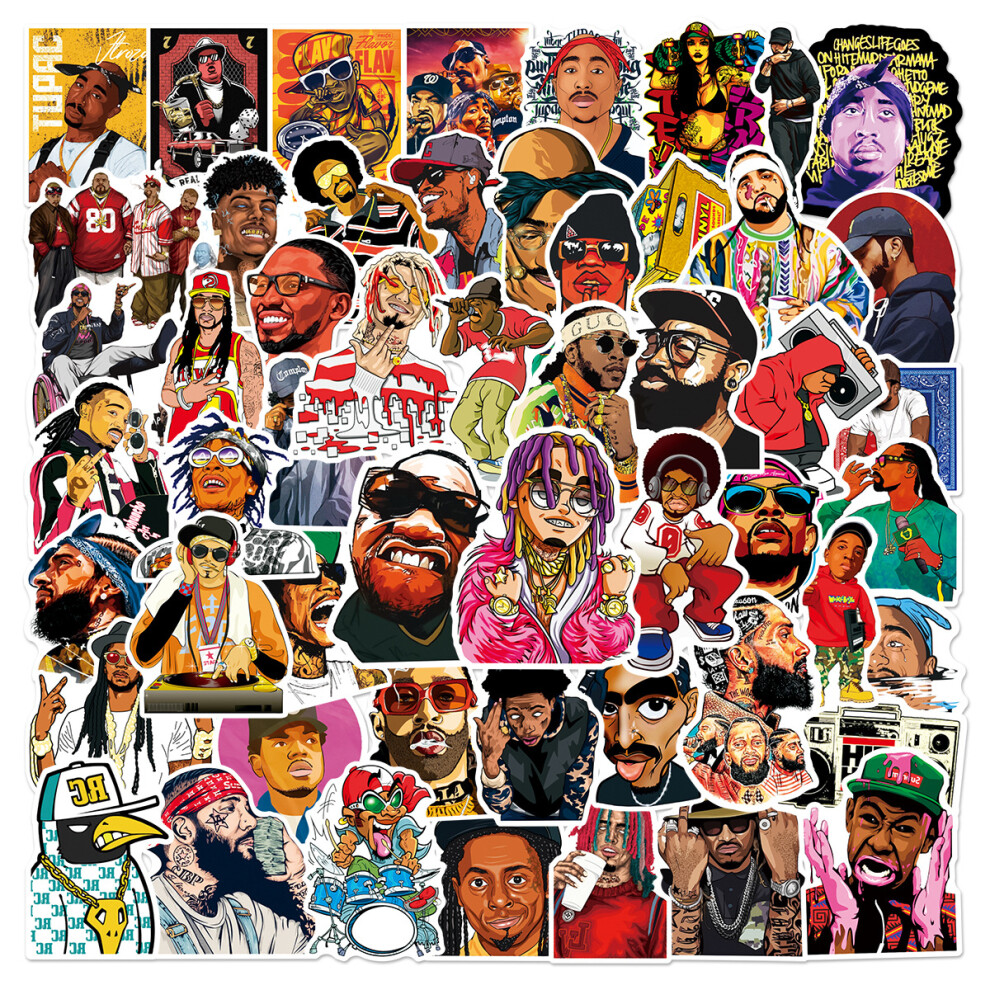(MULTICOLOR) 50Pcs Cool DJ Rap Stickers Hip Hop Rapper Stickers DIY Stickers Scrapbooking Phone Luggage Skateboard Waterproof Decals