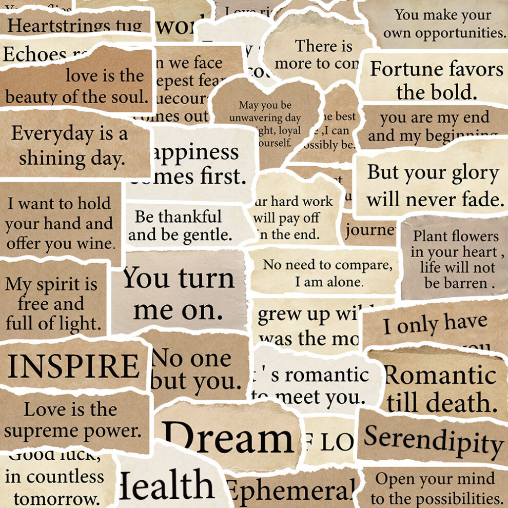 (MULTICOLOR) 50Pcs Vintage Words Phrase Stickers Junk Journal Diary Planner Scrapbooking  Label DIY Sticker Phone Luggage Decorative Decals