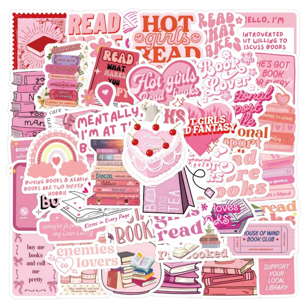 (Multicolor) 60Pcs Bookish Stickers Diy Stickers Scrapbooking Phone Luggage Skateboard Waterproof Decals Pink