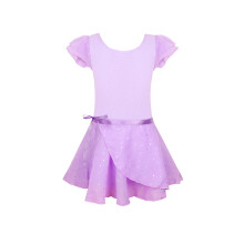 EQSJIU Body da Danza Classica Viola per Ragazze Taglia 7-8 Anni Body con Gonna con Paillettes e Maniche a Volant 7/8 con Gonna Separata