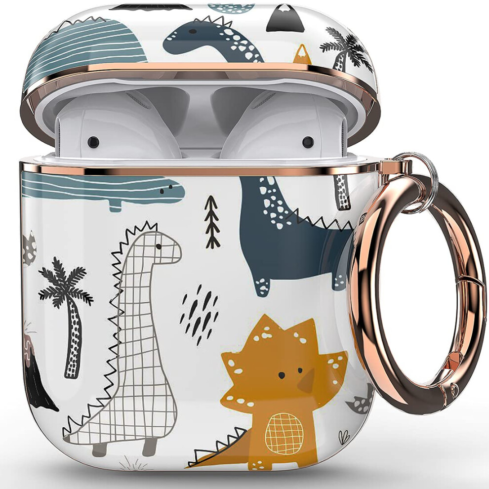 wenew pour AirPod Case Flower AirPods Hard Case Cover avec porte-cl   s pour femmes hommes AirPod 1   re et 2   me g   n   ration (Dino)