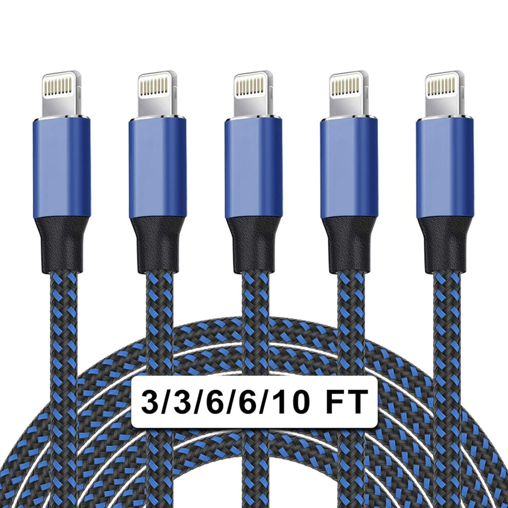 Rigwig [Apple MFi Certified 5Pack (1/1/2/2/3m) Nylon Braided iPhone Charger Lightning Cable Fast Charging Syncing Long Compatible iPhone 11/12/13/14/X