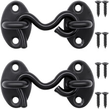 QJZXUEZHEN 2Pcs 2 inch Barn Door Lock Cabin Hook Eye Latch Gate Door Swivel Window Door Hook with Mounting Screws Black