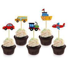 BIEUFBJI Transport Cupcake Toppers 30 Pack Auto Vrachtwagen Trein Vliegtuig Schip Party Cake Toppers Picks voor kinderen Verjaardag Baby Shower Feest