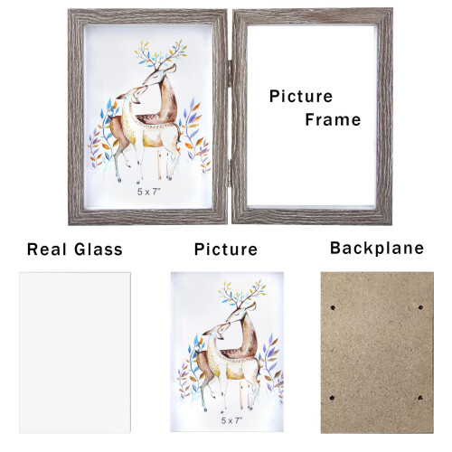 AVEAX Double 5x7 Picture Frame Grey Wood Photo Frame Shadow Box Frame 2