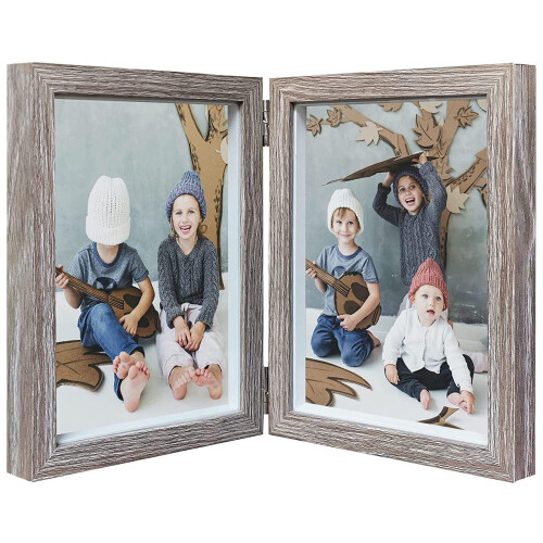 AVEAX Double 5x7 Picture Frame Grey Wood Photo Frame Shadow Box Frame