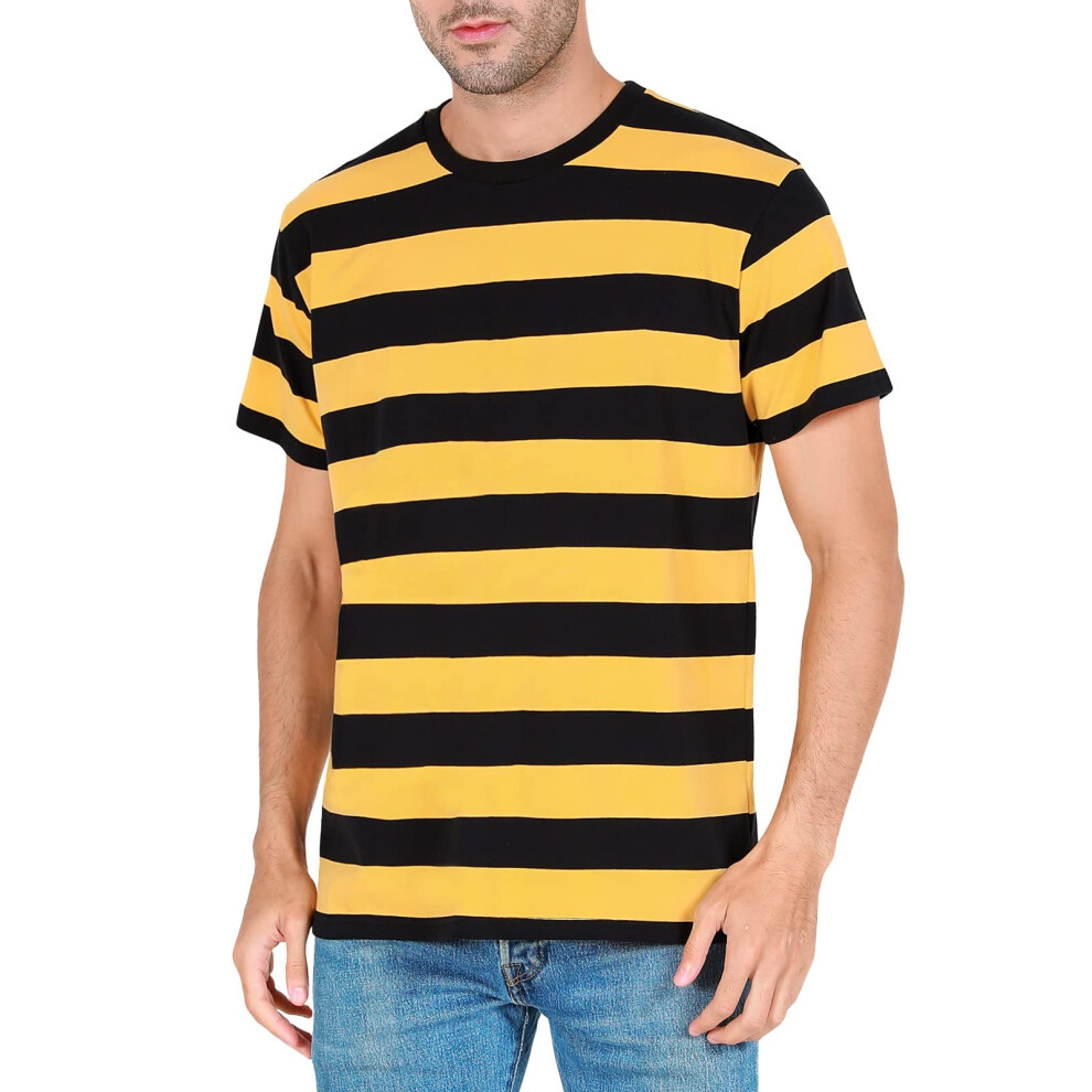Chemise ray   e jaune et noire Funny World pour homme, col ras du cou basique, costume de bourdon XL