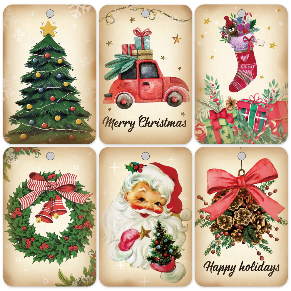 60 Tiquettes Cadeaux De Vacances Vintage Avec Ficelle Et P Re No L - Parfait Pour-image