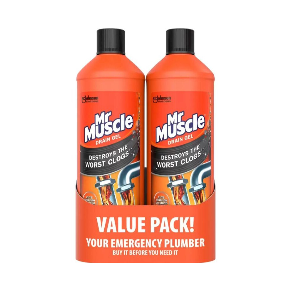 Mr Muscle Kitchen & Bathroom Drain Gel, 2 x 1L