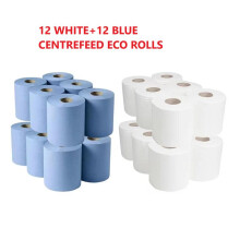 24 Pack Centrefeed Paper Towels - White & Blue Rolls